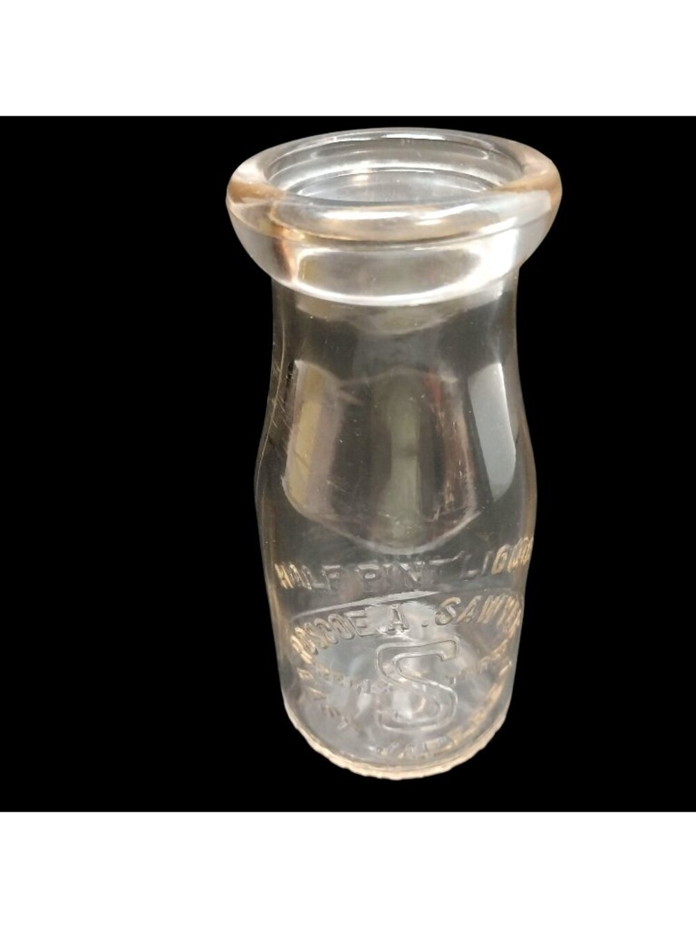 Vintage Roscoe A. Sawyer Glass Milk Bottle Half Pint Embossed East Jaffrey
